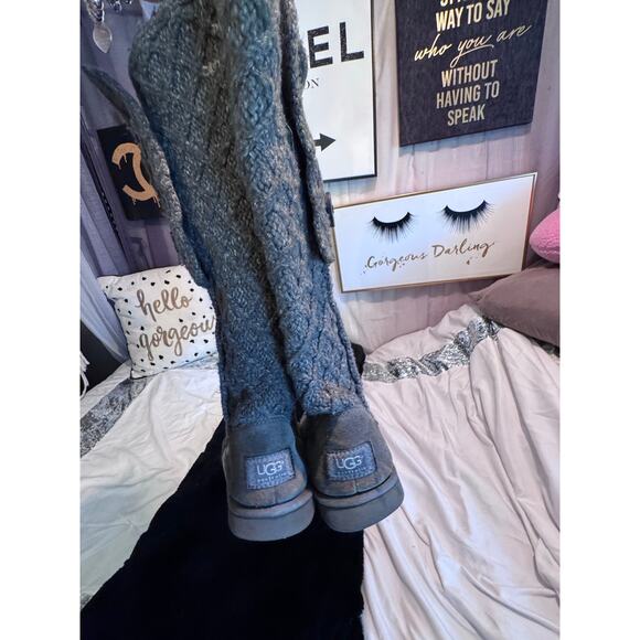UGG Classic cardy lattice knit knee high sweater boot in dark grey sz 10/41 - Picture 6 of 11
